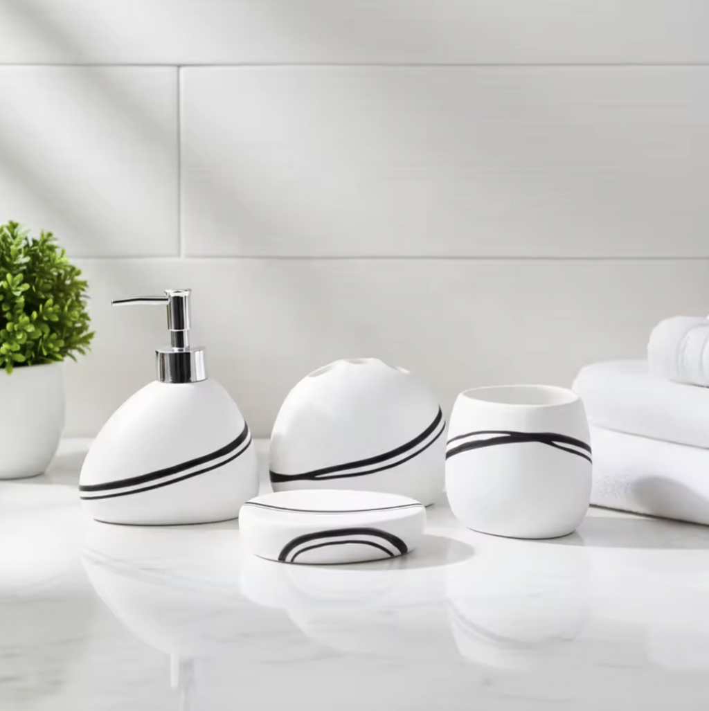 Modern White Resin 4-Piece Bathroom Accessory Set