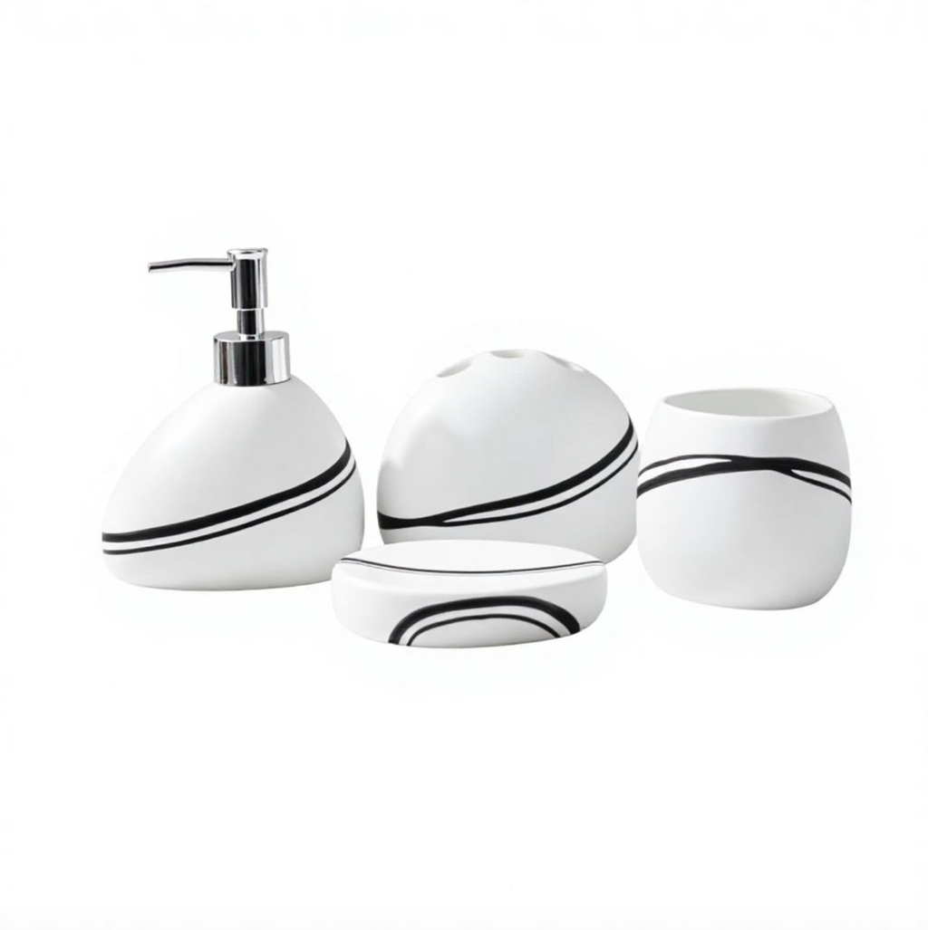 Modern White Resin 4-Piece Bathroom Accessory Set