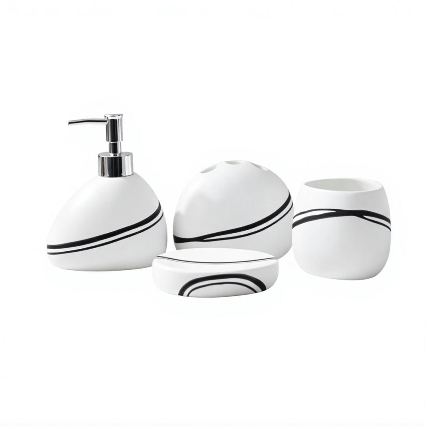 Modern White Resin 4-Piece Bathroom Accessory Set