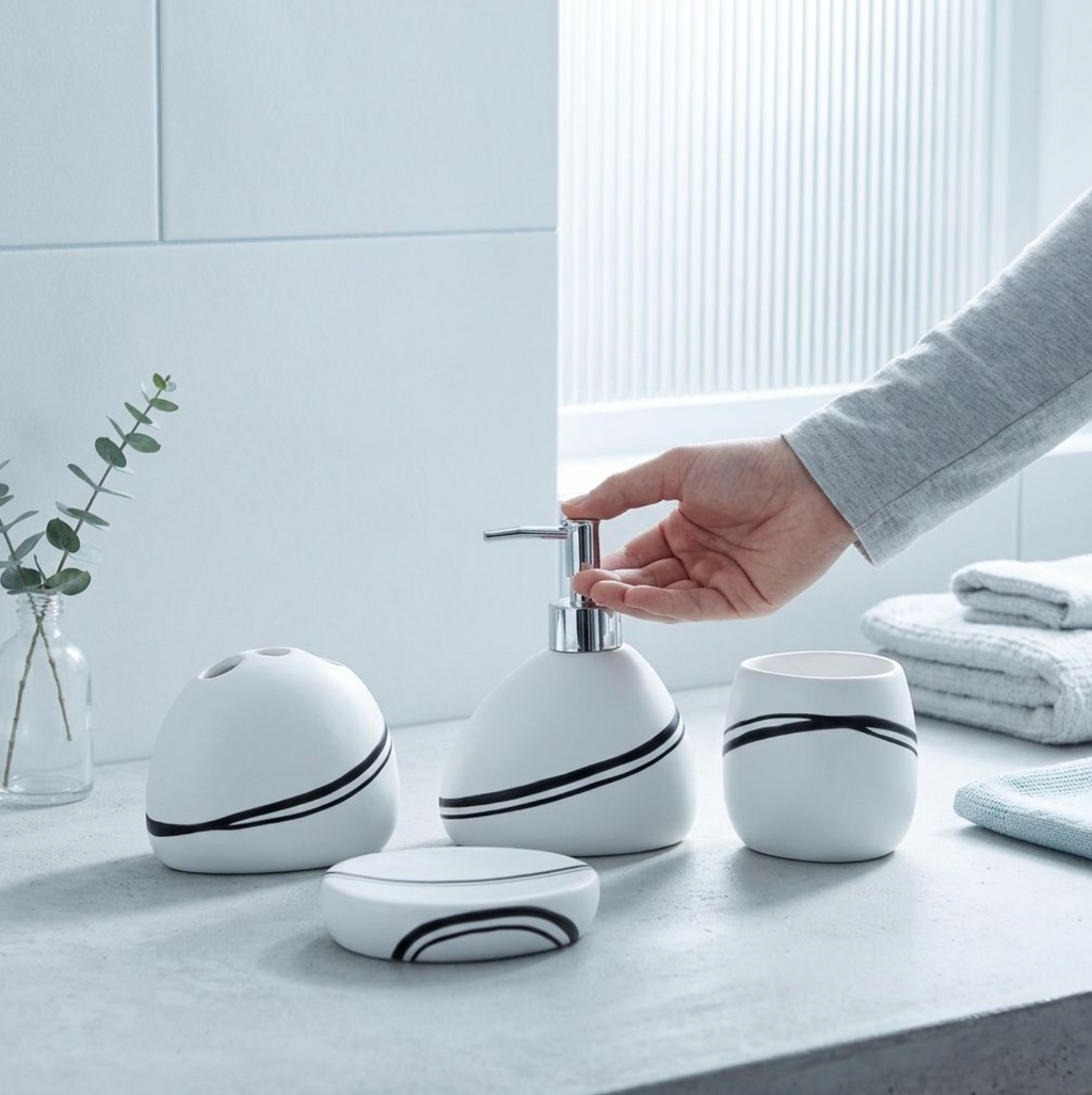 Modern White Resin 4-Piece Bathroom Accessory Set