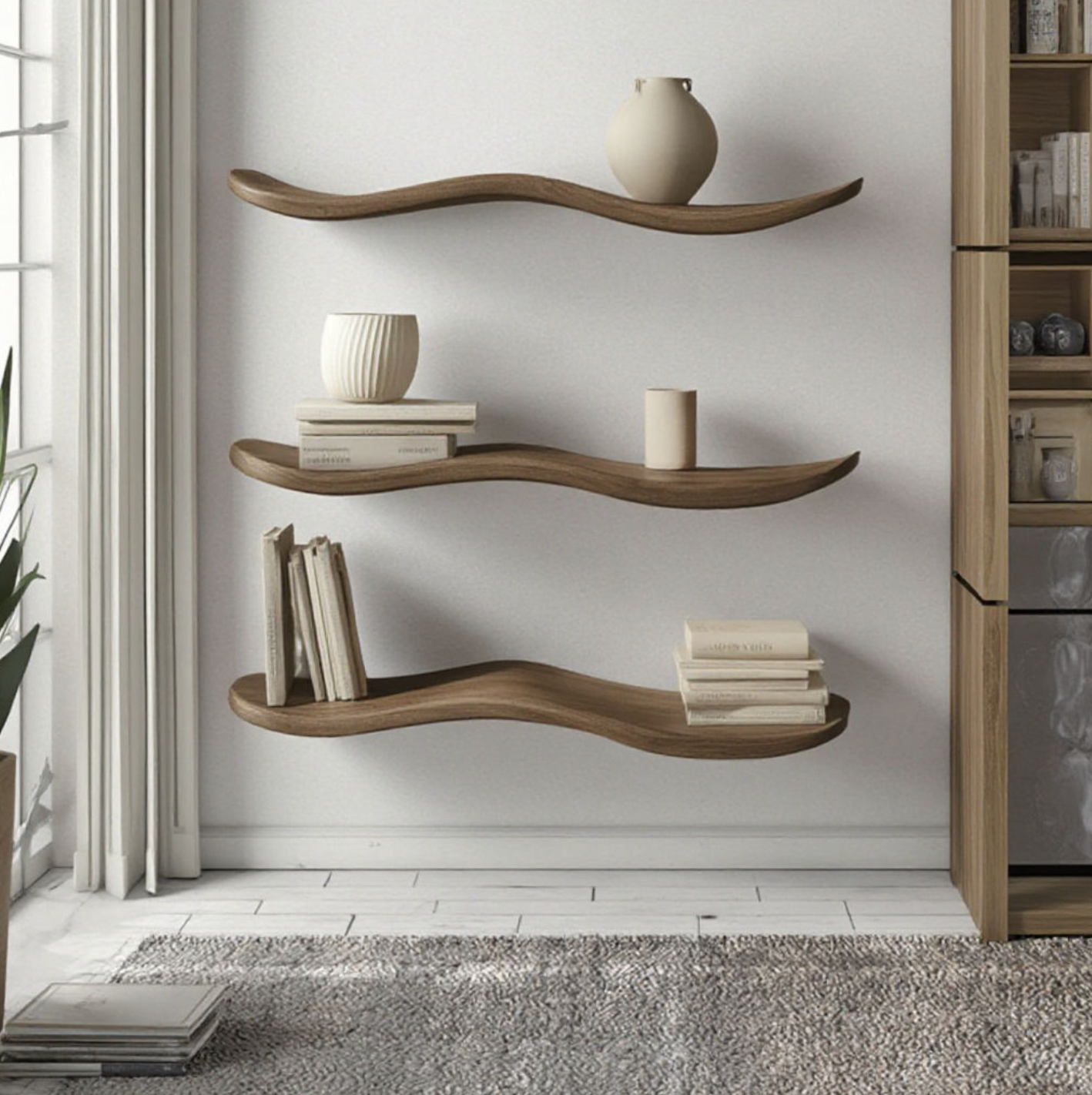 Handcrafted Wavy Wooden Floating Shelf