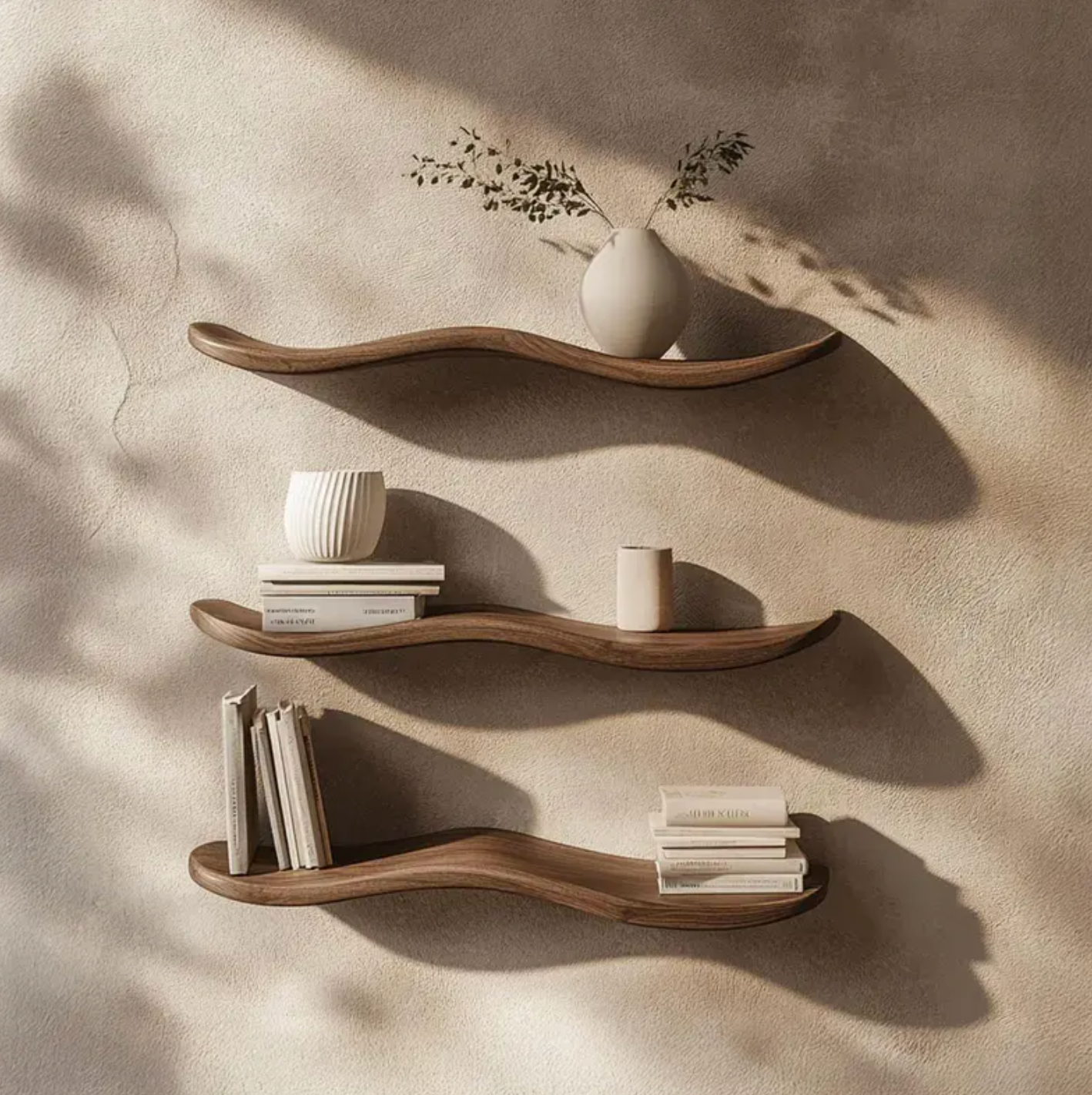 Handcrafted Wavy Wooden Floating Shelf