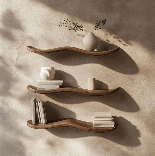 Handcrafted Wavy Wooden Floating Shelf