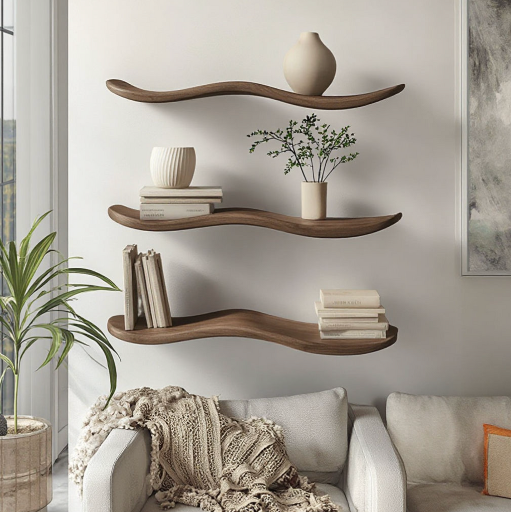 Handcrafted Wavy Wooden Floating Shelf