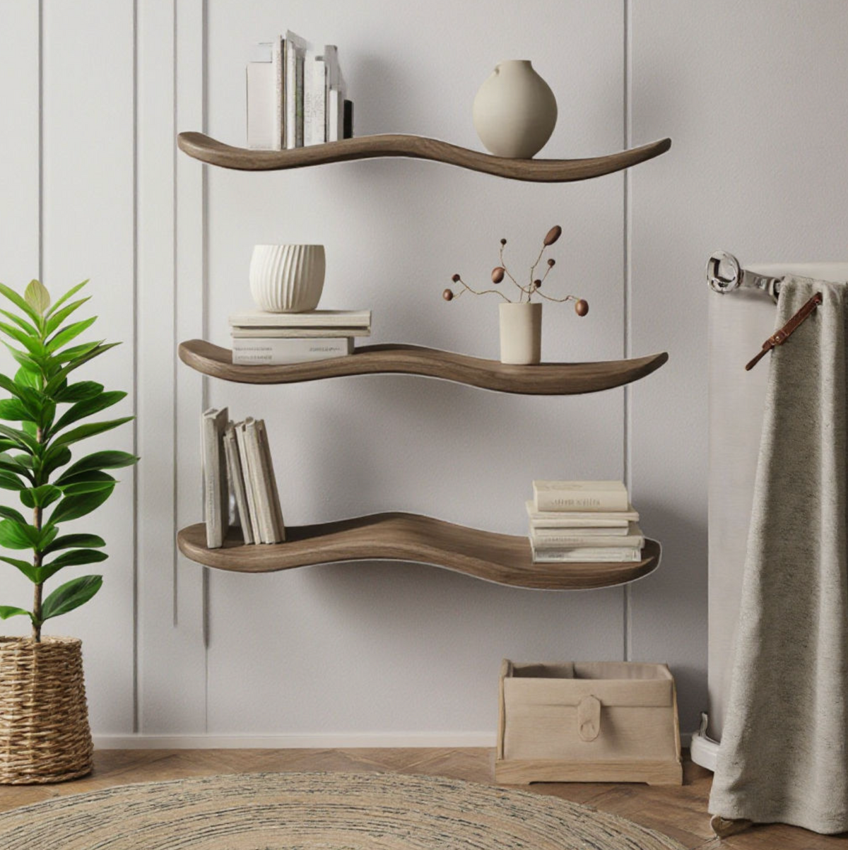 Handcrafted Wavy Wooden Floating Shelf